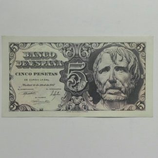 billete antiguo español 5 pesetas seneca 1947 sc serie D (2)