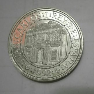 moneda plata 5000 pesetas quinto centenario maquina tonelier 54gr. (2)