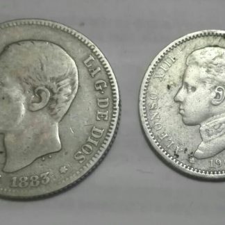 lote monedas plata de 2 pesetas y de 1 alfonso xii y xiii mbc-